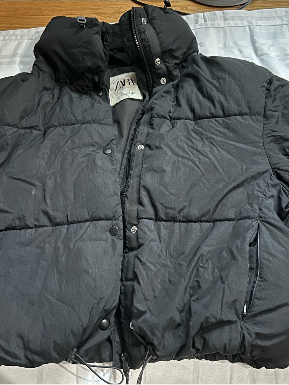 Zara Black Quilted Puffer Jacket with High Collar